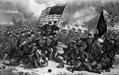 Die zweite Schlacht von Bull Run, gekämpft am 29. August 1862, veröffentlicht von Currier und Ives